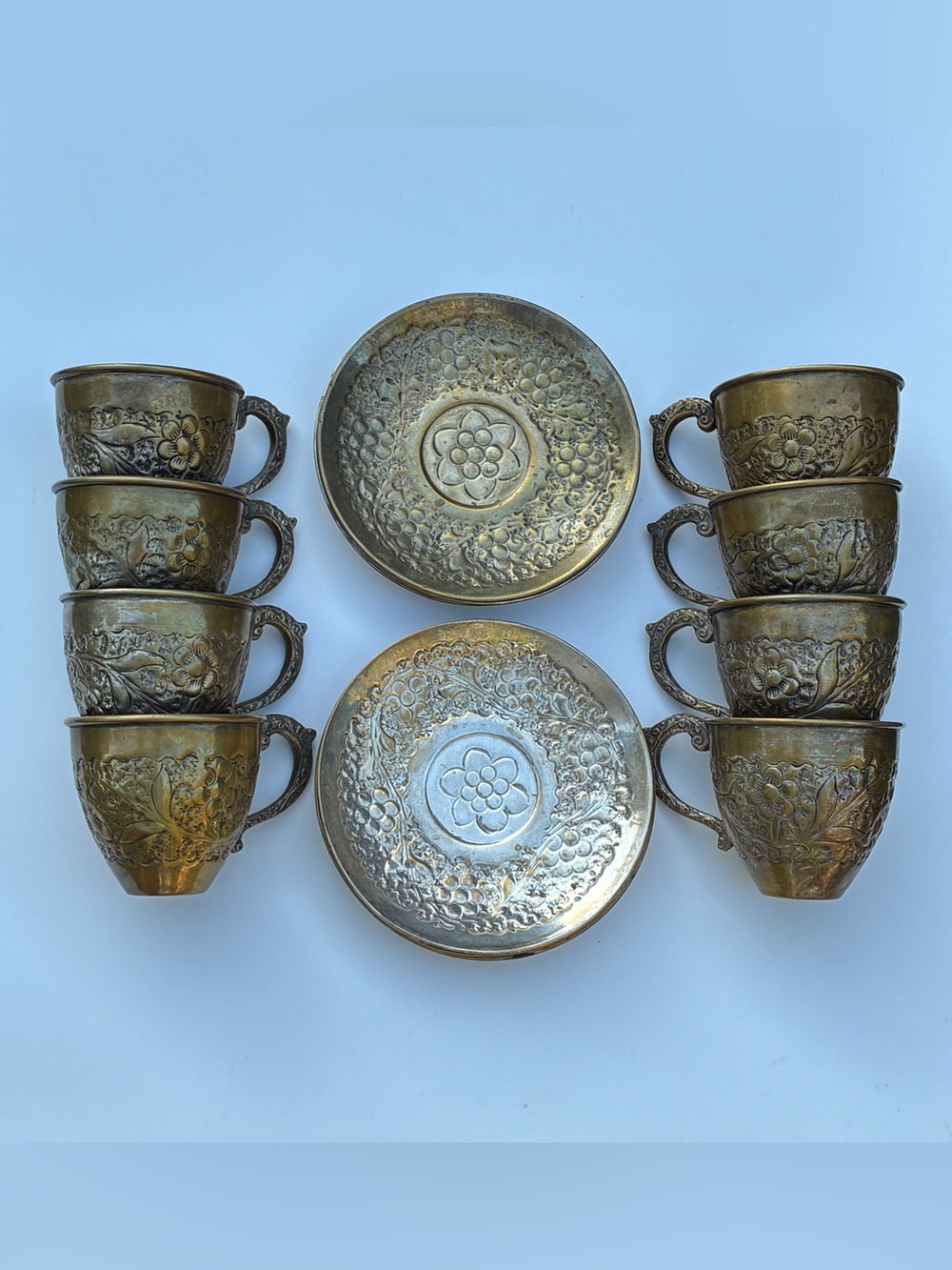 Vintage 16-Pc Solid Brass 
Tea/Coffee  Sets
Serve for 8